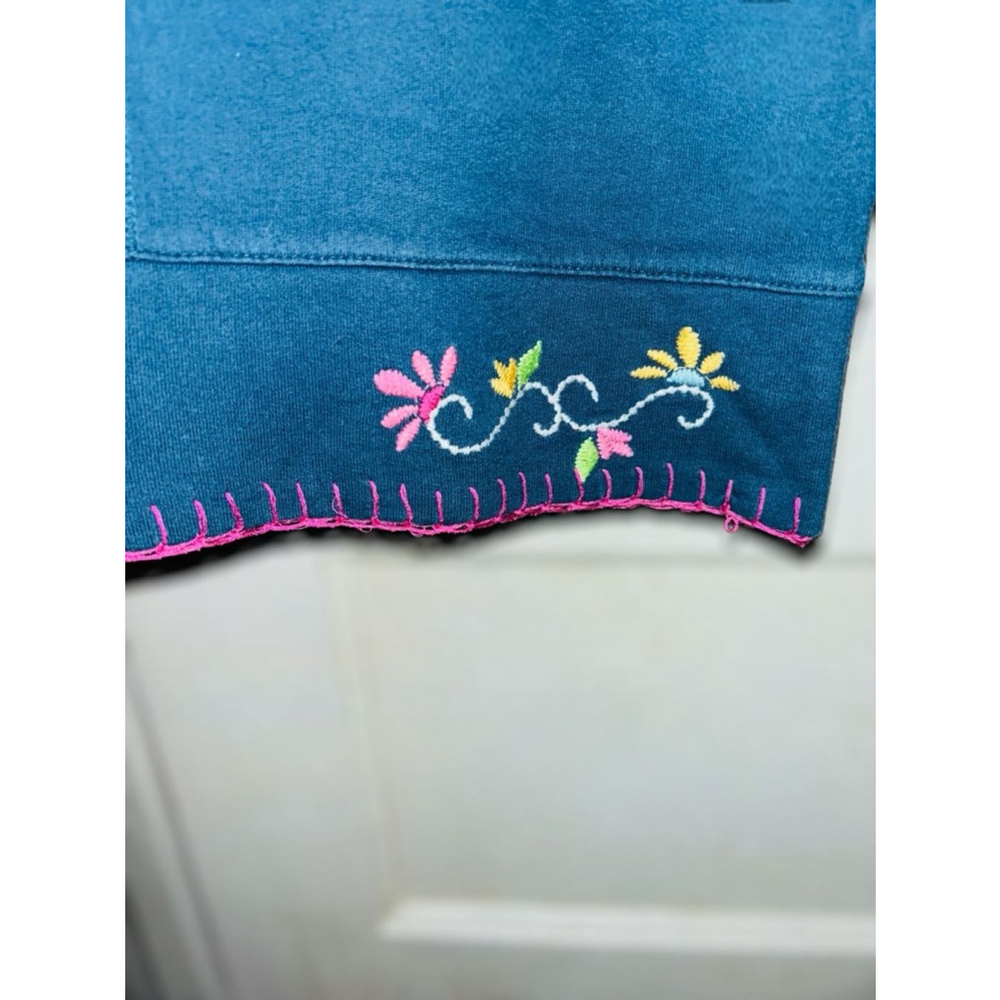 Sleep Sense Women’s Small Blue Embroidered Floral Patches Pajama/Lounge Pants - Picture 7 of 10